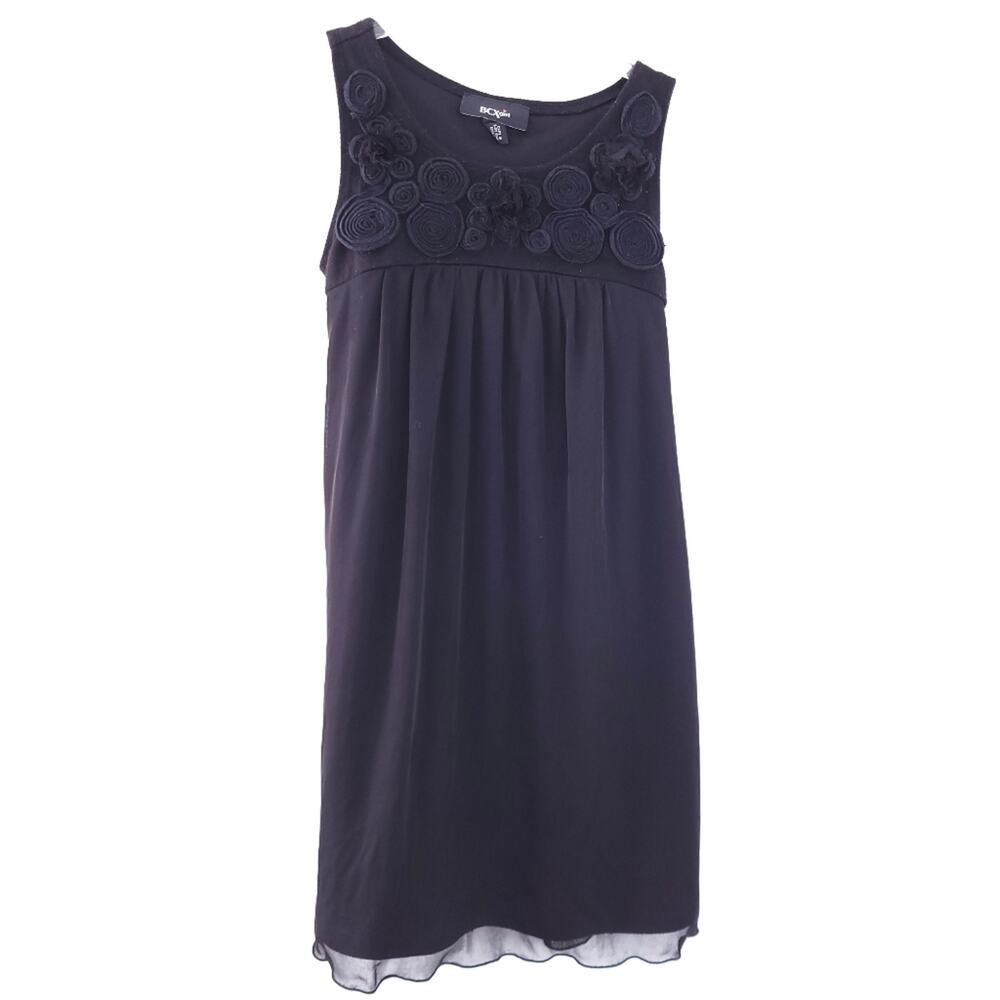 BCX Girls Black Sleeveless Dress Size 8, Tonal Rosettes, Casual Comfy